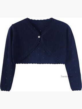 Girls Cropped Knit Cardigan Shrug Long Sleeve Button Cover Up